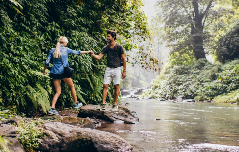 Couple at a river offsite excursion