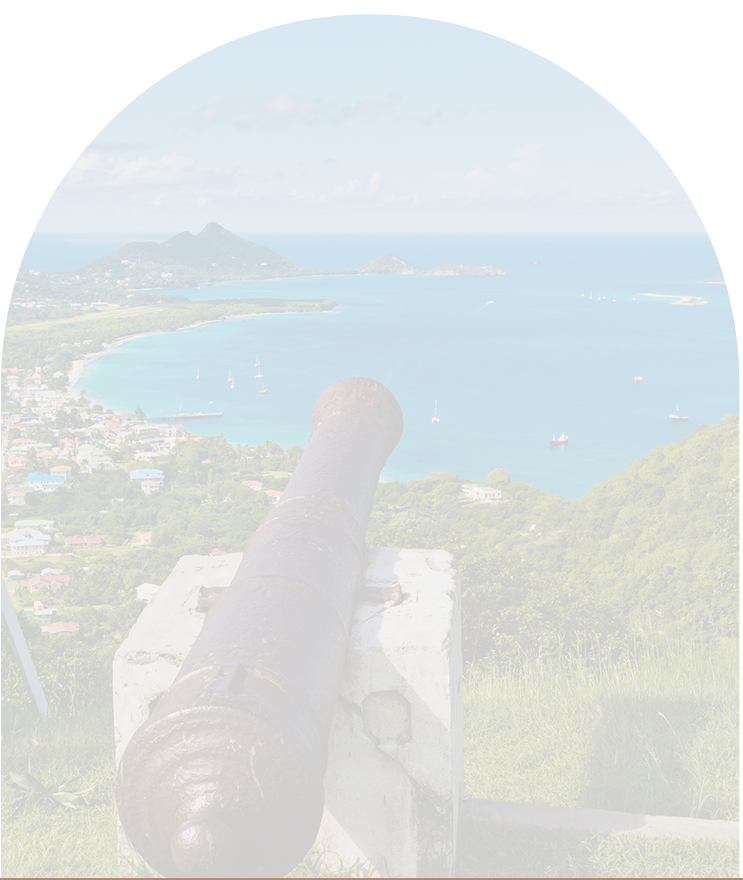 View over Grenada with historic cannon