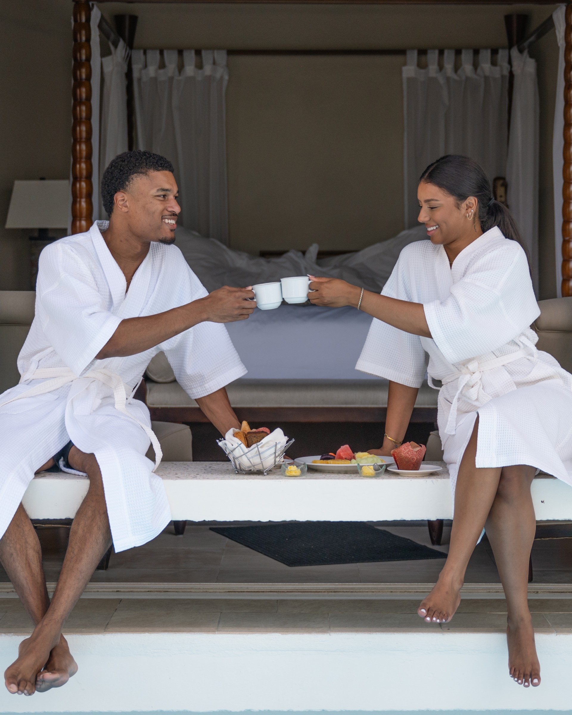 A couple enjoying a spa breakfast
